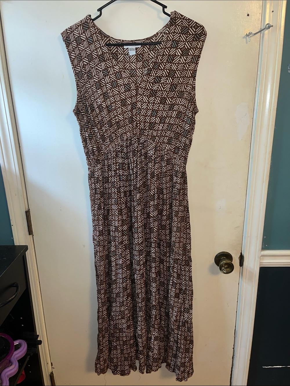 LIKE NEW SINCERELY JULES Sleeveless Brown Geometric Maxi Dress (L) 🤎